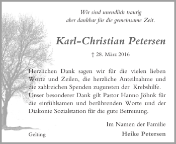 Traueranzeige von Karl-Christian Petersen von Flensburger Tageblatt
