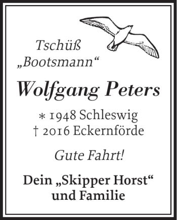 Traueranzeige von Wolfgang Peters von Schleswiger Nachrichten
