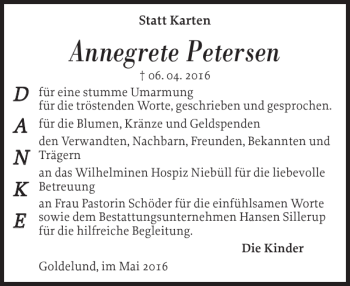 Traueranzeige von Annegrete Petersen von Husumer Nachrichten