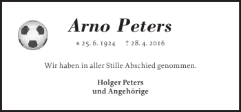 Traueranzeige von Arno Peters von Holsteinischer Courier