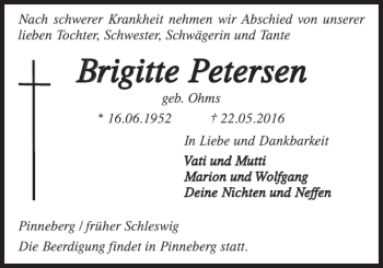 Traueranzeige von Brigitte Petersen von Schleswiger Nachrichten