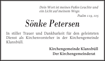 Traueranzeige von Sönke Petersen von Nordfriesland Tageblatt
