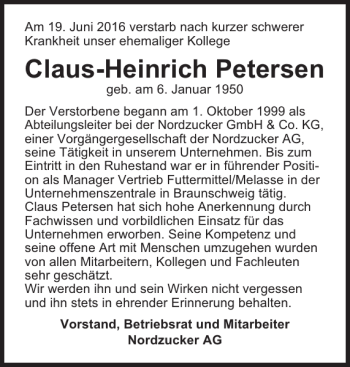 Traueranzeige von Claus-Heinrich Petersen von Flensburger Tageblatt