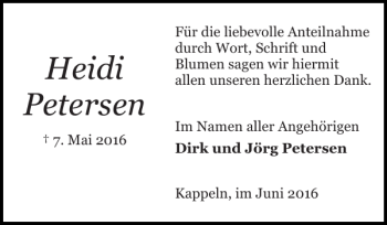 Traueranzeige von Heidi Petersen von Schleswiger Nachrichten