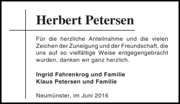 Traueranzeige von Herbert Petersen von Holsteinischer Courier