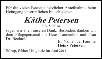 Traueranzeige von Käthe Petersen von Flensburger Tageblatt