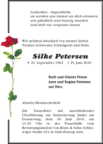 Traueranzeige von Silke Petersen von Flensburger Tageblatt