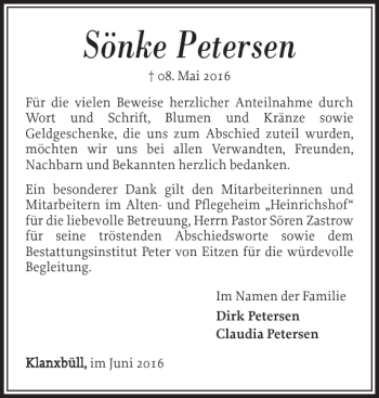 Traueranzeige von Sönke Petersen von Nordfriesland Tageblatt