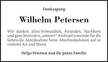 Traueranzeige von Wilhelm Petersen von Holsteinischer Courier
