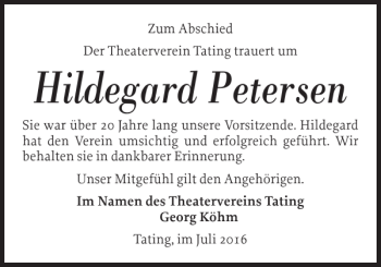 Traueranzeige von Hildegard Petersen von Husumer Nachrichten