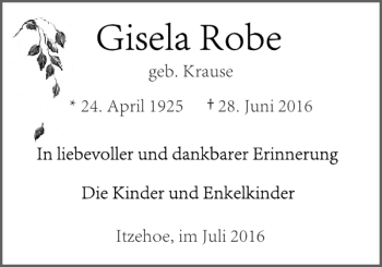 Traueranzeige von Itzehoe im April geb. Krause von Norddeutsche Rundschau