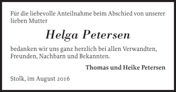 Traueranzeige von Helga Petersen von Schleswiger Nachrichten