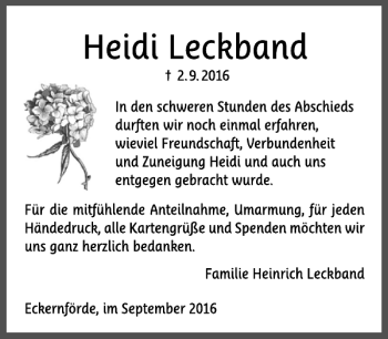 Traueranzeige von Heidi Leckband von Eckernförder Zeitung