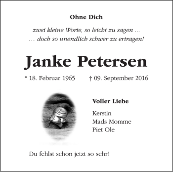 Traueranzeige von Janke Petersen von Husumer Nachrichten