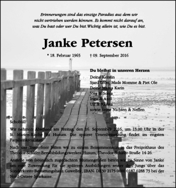 Traueranzeige von Janke Petersen von Husumer Nachrichten