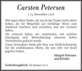 Traueranzeige von Carsten Petersen von Husumer Nachrichten