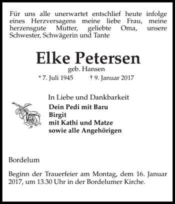 Traueranzeige von Elke Petersen von Husumer Nachrichten