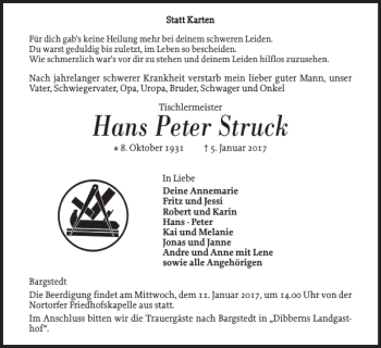 Traueranzeige von Hans Peter Struck von Landeszeitung