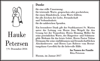Traueranzeige von Hauke Petersen von Husumer Nachrichten