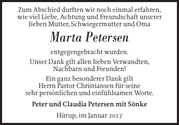 Traueranzeige von Marta Petersen von Flensburger Tageblatt