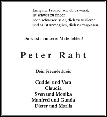 Traueranzeige von Peterraht  von Stormarner Tageblatt