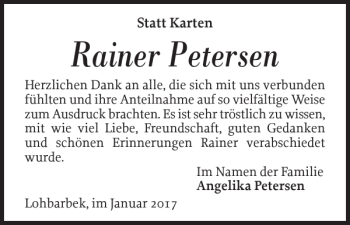 Traueranzeige von Rainer Petersen von Norddeutsche Rundschau