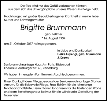 Traueranzeige von Brigitte Brummann von Landeszeitung