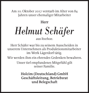 Traueranzeige von Helmut Schäfer von Norddeutsche Rundschau