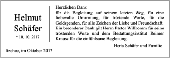 Traueranzeige von Helmut Schäfer von Norddeutsche Rundschau