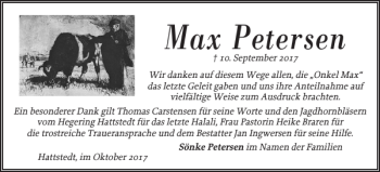 Traueranzeige von Max Petersen von Husumer Nachrichten