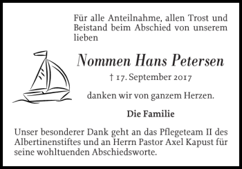 Traueranzeige von Nommen Hans Petersen von Flensburger Tageblatt