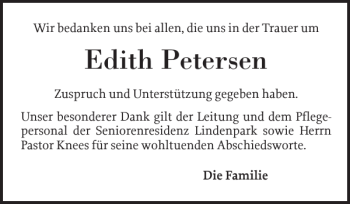 Traueranzeige von Edith Petersen von Elmshorner Nachrichten
