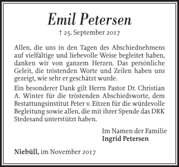Traueranzeige von Emil Petersen von Nordfriesland Tageblatt