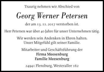 Traueranzeige von Georg Werner Petersen von Flensburger Tageblatt