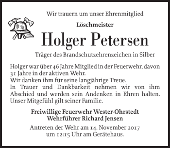 Traueranzeige von Holger Petersen von Husumer Nachrichten