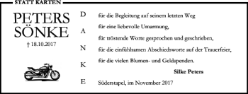Traueranzeige von PETERS SÖNKE von Husumer Nachrichten