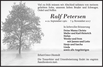Traueranzeige von Ralf Petersen von Flensburger Tageblatt
