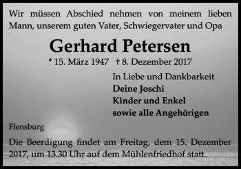 Traueranzeige von Gerhard Petersen von Flensburger Tageblatt