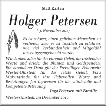 Traueranzeige von Holger Petersen von Husumer Nachrichten