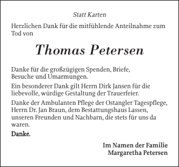 Traueranzeige von Thomas Petersen von Schlei-Bote