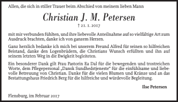 Traueranzeige von Christian J. M. Petersen von Flensburger Tageblatt