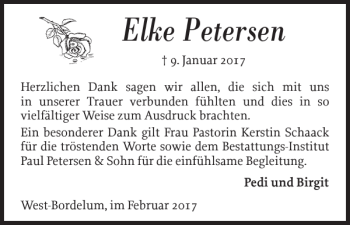 Traueranzeige von Elke Petersen von Husumer Nachrichten
