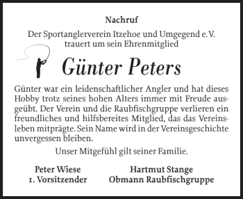 Traueranzeige von Günter Peters von Norddeutsche Rundschau