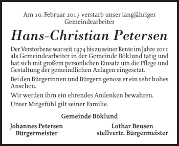Traueranzeige von Hans-Christian Petersen von Schleswiger Nachrichten