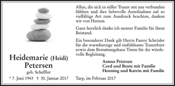 Traueranzeige von Heidemarie Petersen von Flensburger Tageblatt