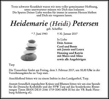 Traueranzeige von Heidemarie Petersen von Flensburger Tageblatt