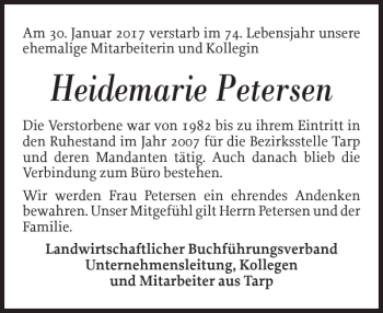 Traueranzeige von Heidemarie Petersen von Flensburger Tageblatt
