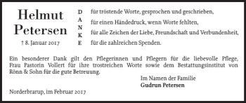 Traueranzeige von Helmut Petersen von Schleswiger Nachrichten