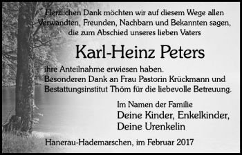 Traueranzeige von Karl-Heinz Peters von Landeszeitung
