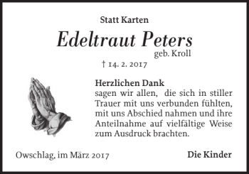 Traueranzeige von Edeltraut Peters von Landeszeitung